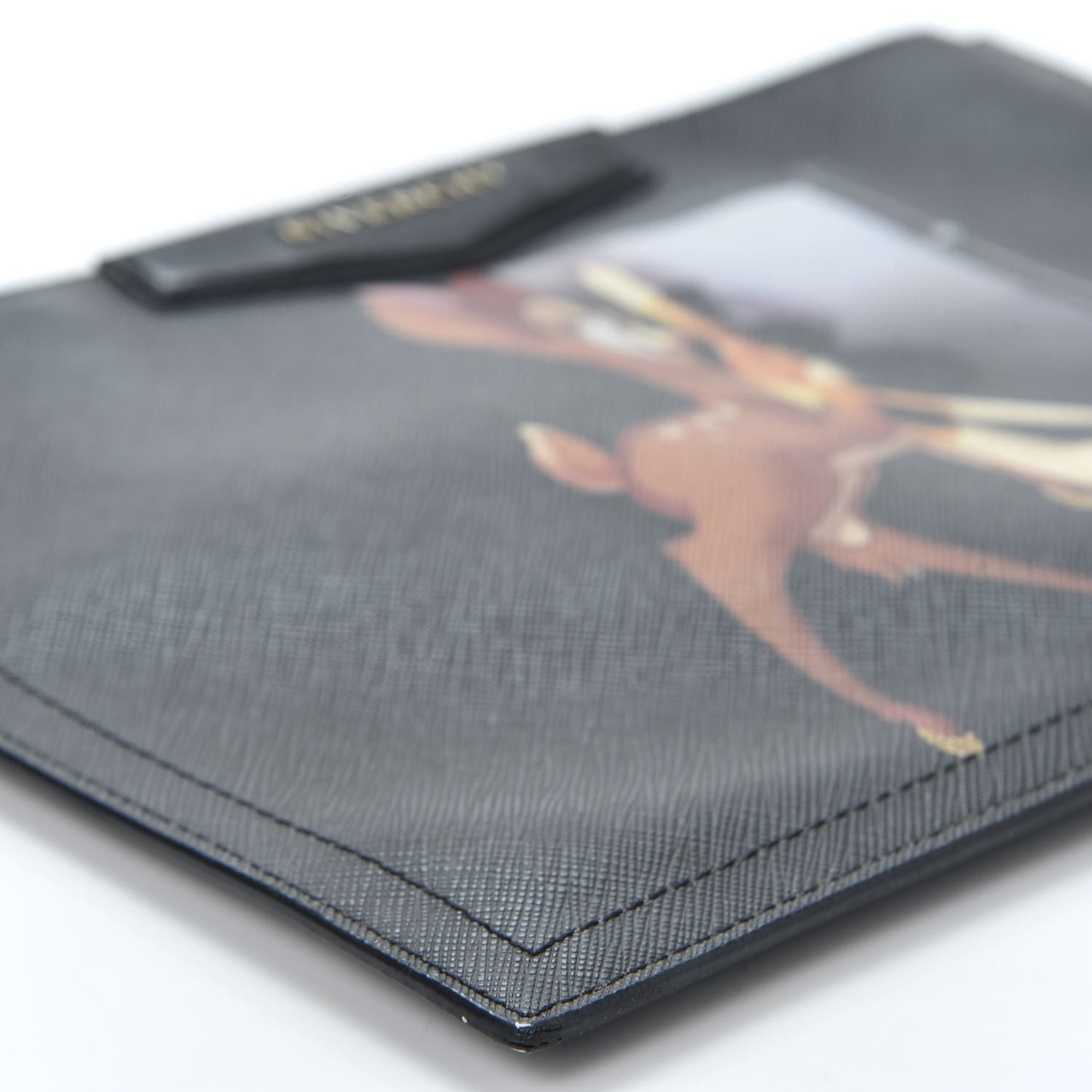 Textured Coated Canvas Bambi Print Medium Cosmetic Pouch Black