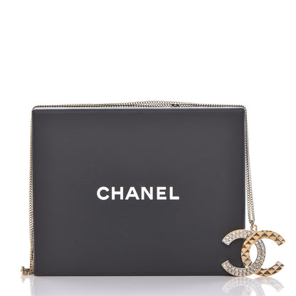 Chanel Baguette Crystal Quilted CC Pendant Necklace Gold 6 of 6