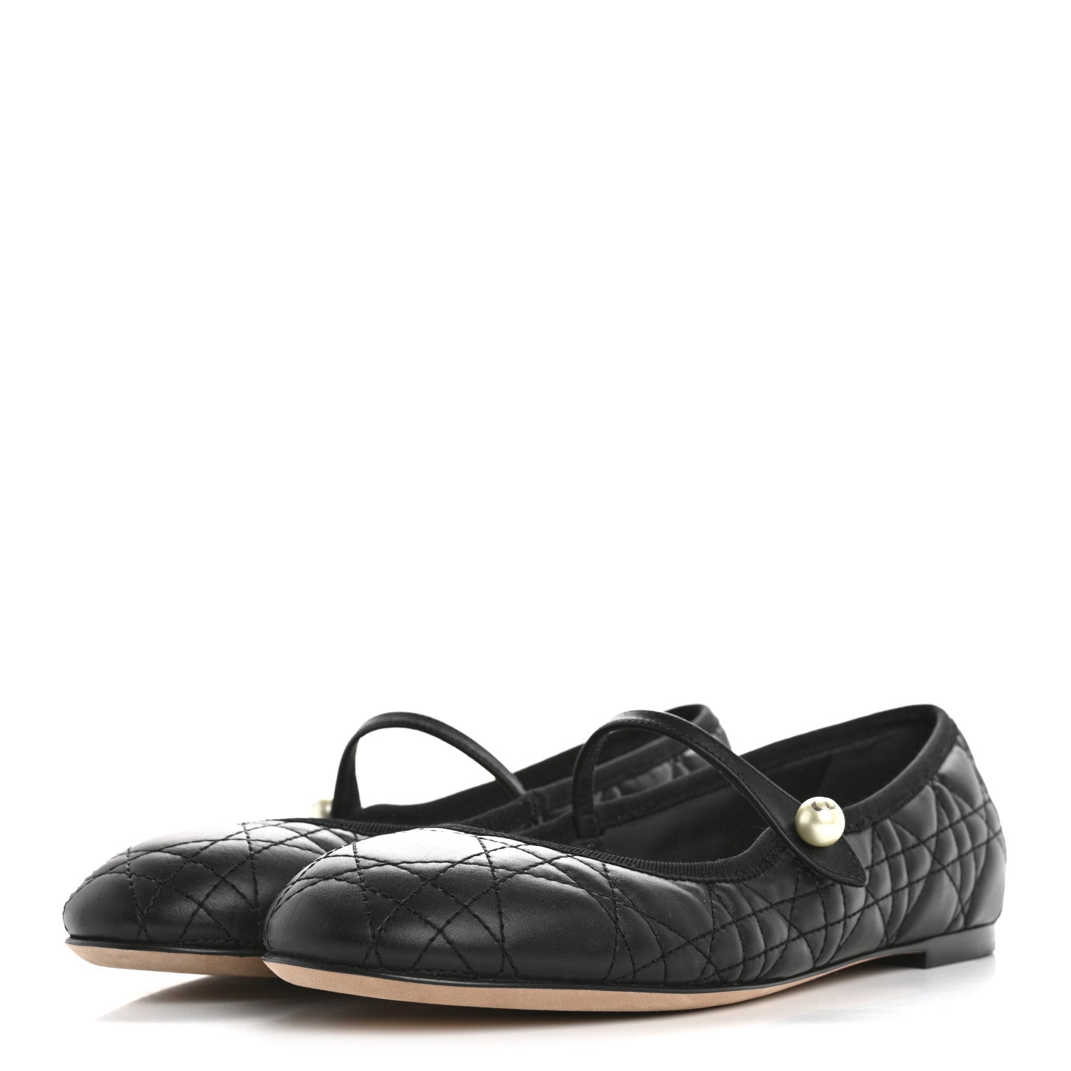 Christian Dior Calfskin Cannage Pearl Ballet Flats 38.5 Black 4 of 9