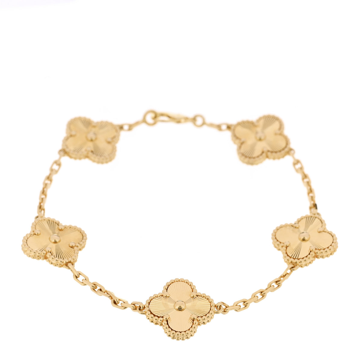 Van Cleef & Arpels 18K Yellow Gold 5 Motifs Guilloche Vintage Alhambra Bracelet 1 of 5