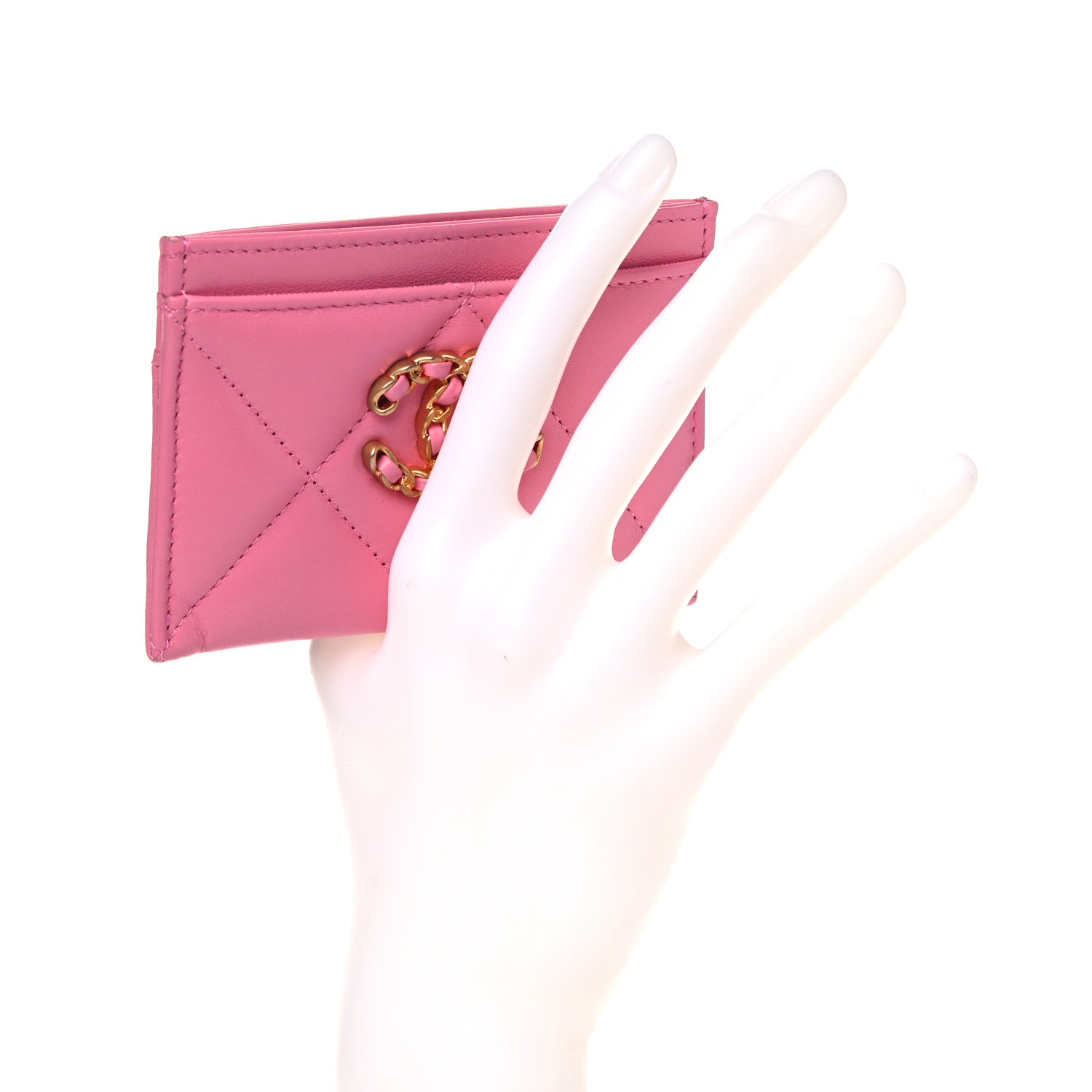 Chanel Lambskin Quilted Chanel 19 Card Holder Pink 2 of 9