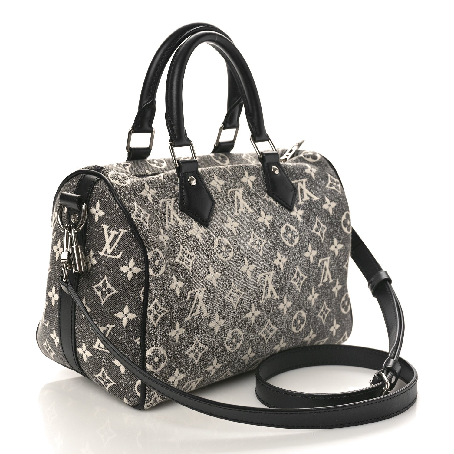 Louis Vuitton Denim Monogram Jacquard Speedy Bandouliere 25 Black 3 of 8