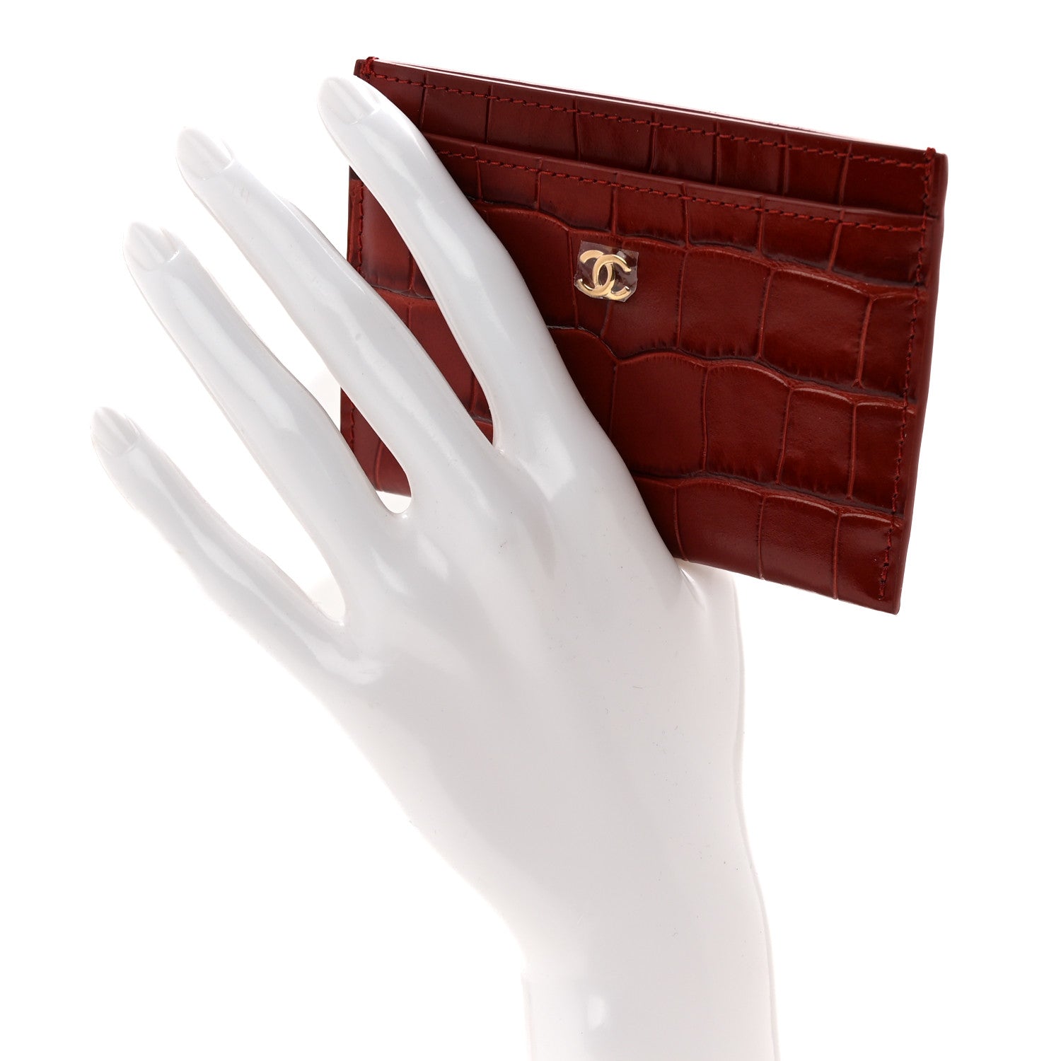 Chanel Calfskin Crocodile Embossed Crococo Card Holder Burgundy 2 of 8