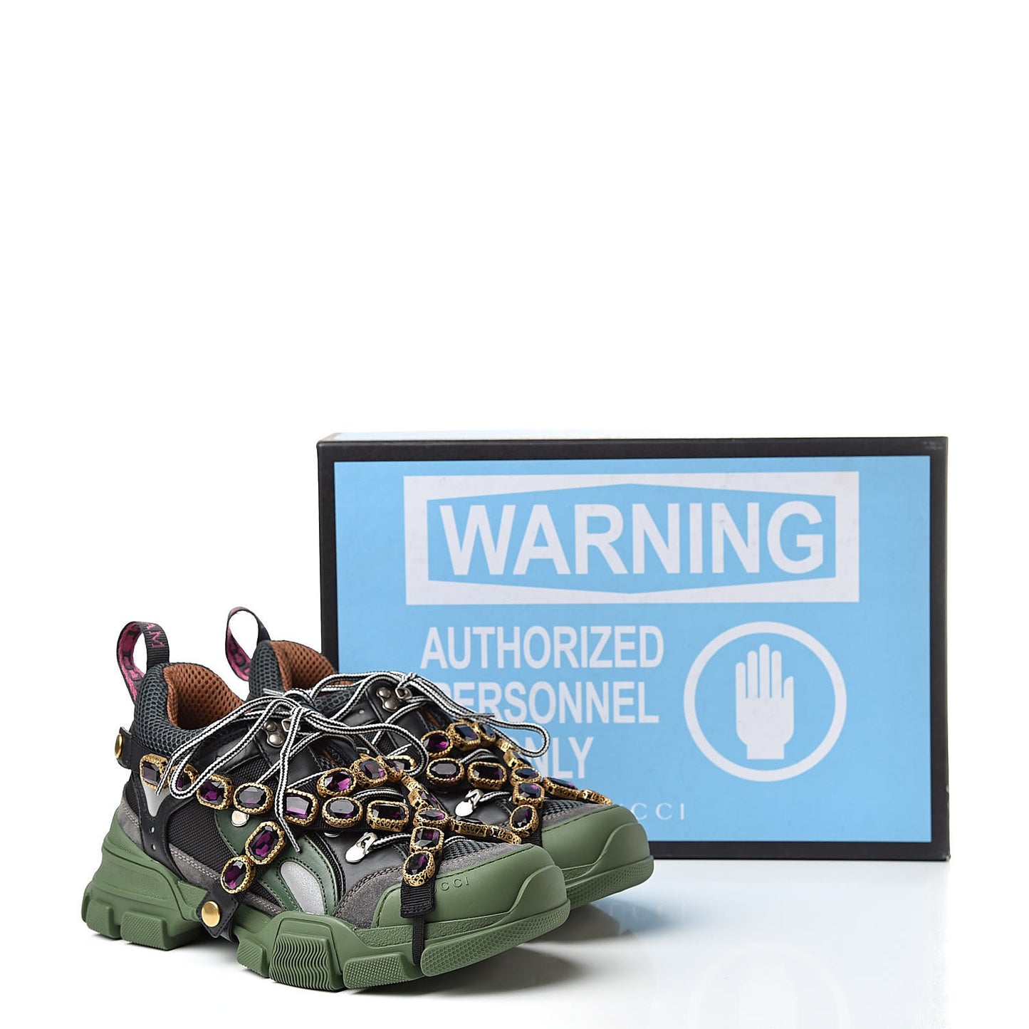 X SEGA Mesh Suede Calfskin Removable Crystals Flashtrek Sneakers 39.5 Loess Black Olive Green
