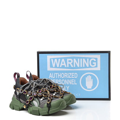 Gucci X SEGA Mesh Suede Calfskin Removable Crystals Flashtrek Sneakers 39.5 Loess Black Olive Green 9 of 9