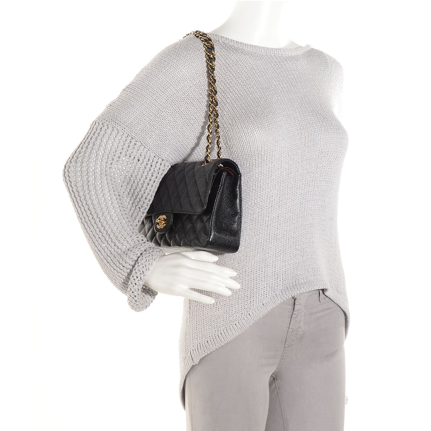 Caviar Quilted Medium Double Flap Black