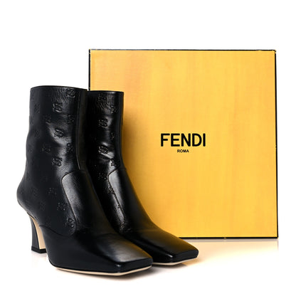 Fendi Vitello Karligraphy Embossed FFreedom Ankle Boots 38.5 Black 9 of 9