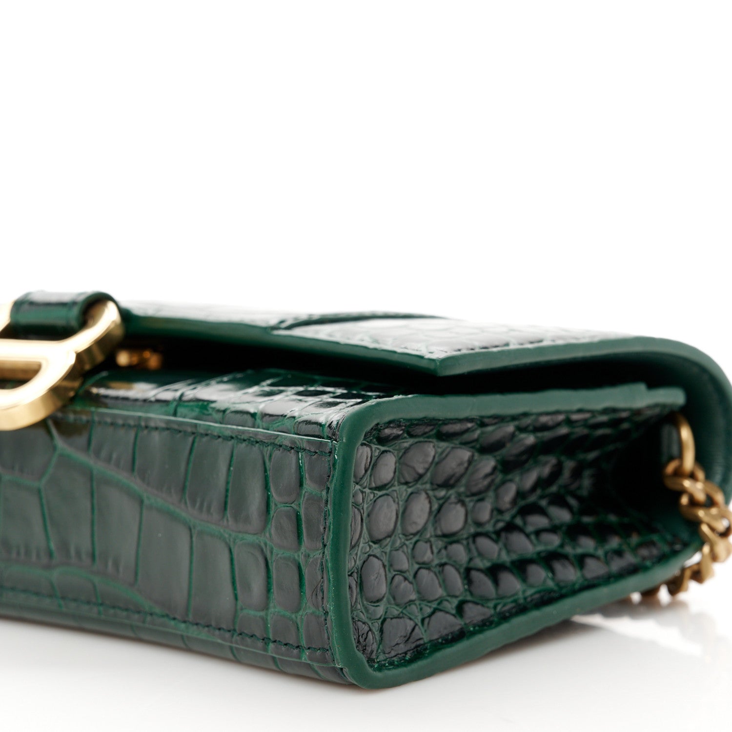 Balenciaga Shiny Calfskin Crocodile Embossed Hourglass Chain Bag Forest Green 11 of 11