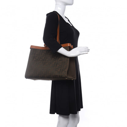 Fendi Canvas Vitello King FF Embroidered Medium Peekaboo X-Tote Amazzonia Cuoio 2 of 10
