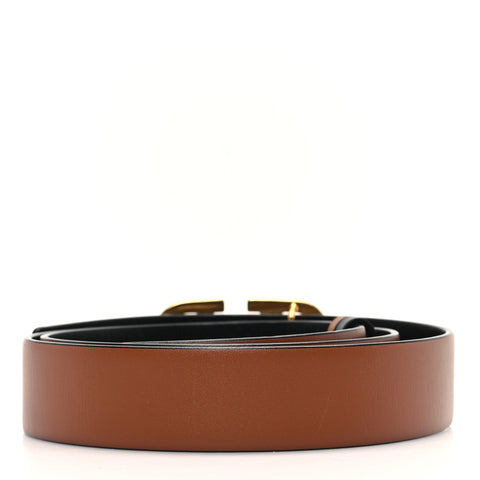 Glossy Calfskin VLogo Reversible 30mm Belt 85 34 Saddle Brown Black