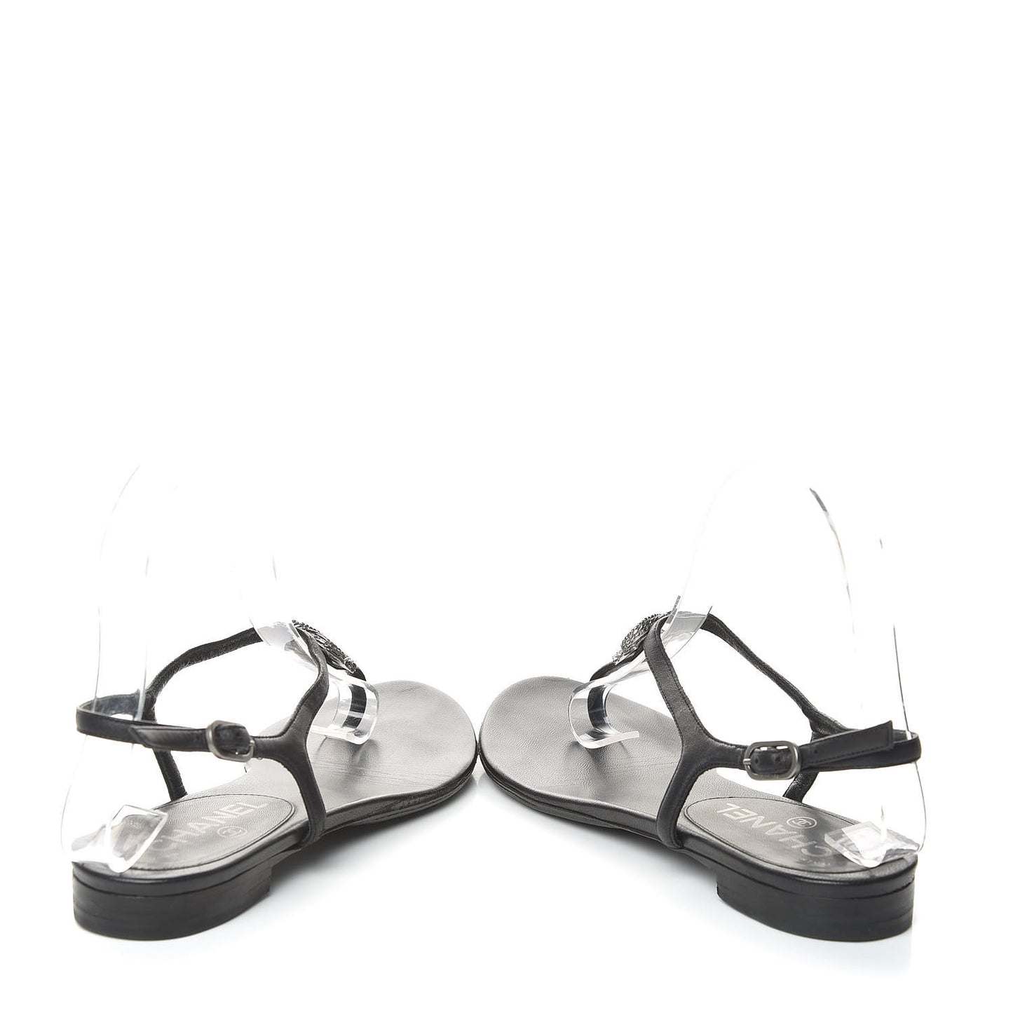 Lambskin Crystal CC Thong Sandals 36 Black