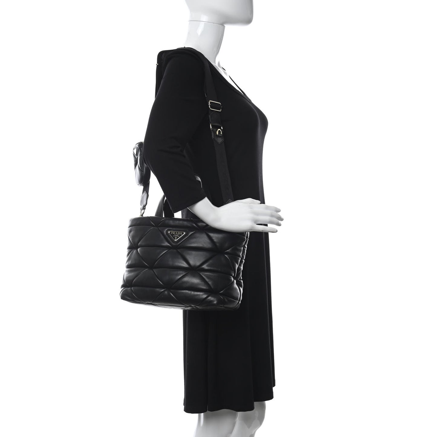 Nappa Re-Nylon Triangle Quilted Patchwork System Tote Black