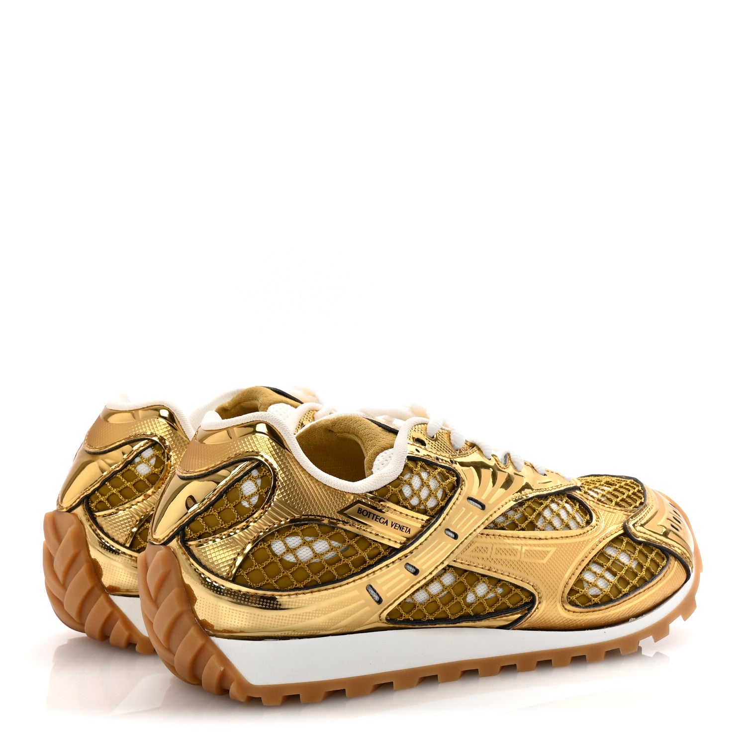 Bottega Veneta Calfskin Fishnet Fabric Orbit Sneakers 39 Gold White 5 of 10
