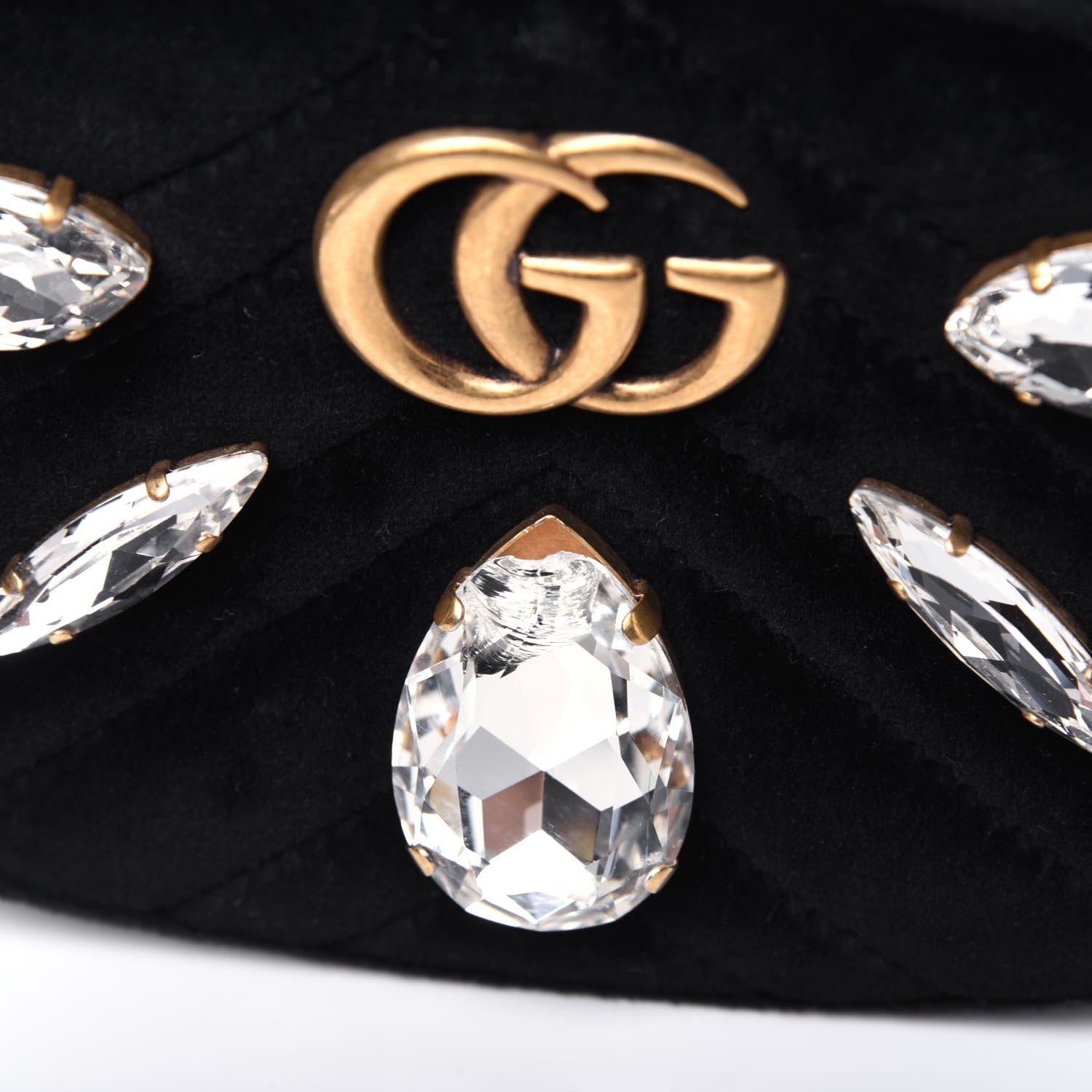 Gucci Velvet Matelasse Marquise Crystals GG Marmont Belt Bag 75 30 Black 18 of 20