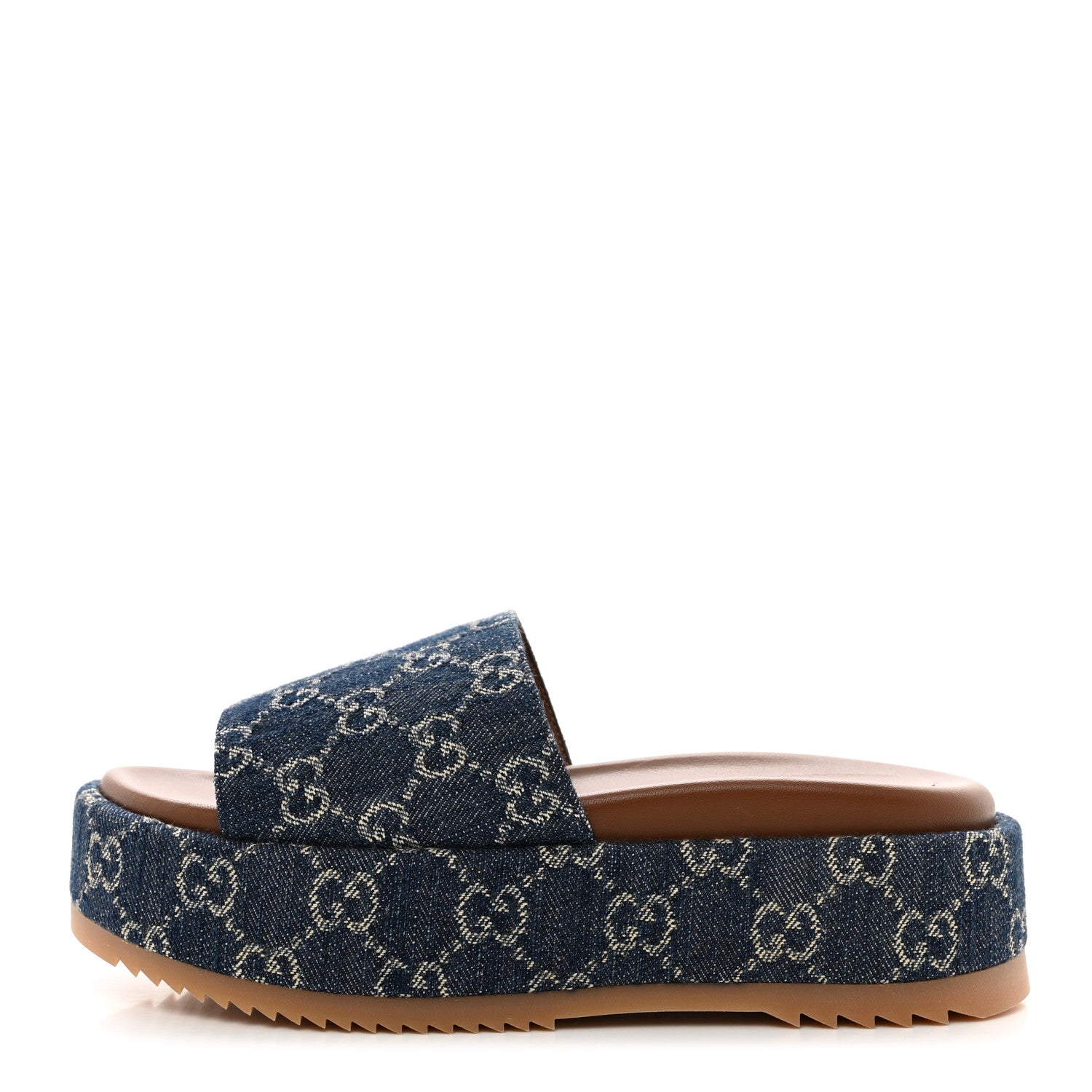 Gucci New Denim GG Monogram Angelina Platform 55mm Slide Sandals 36.5 Blue Tea 1 of 9