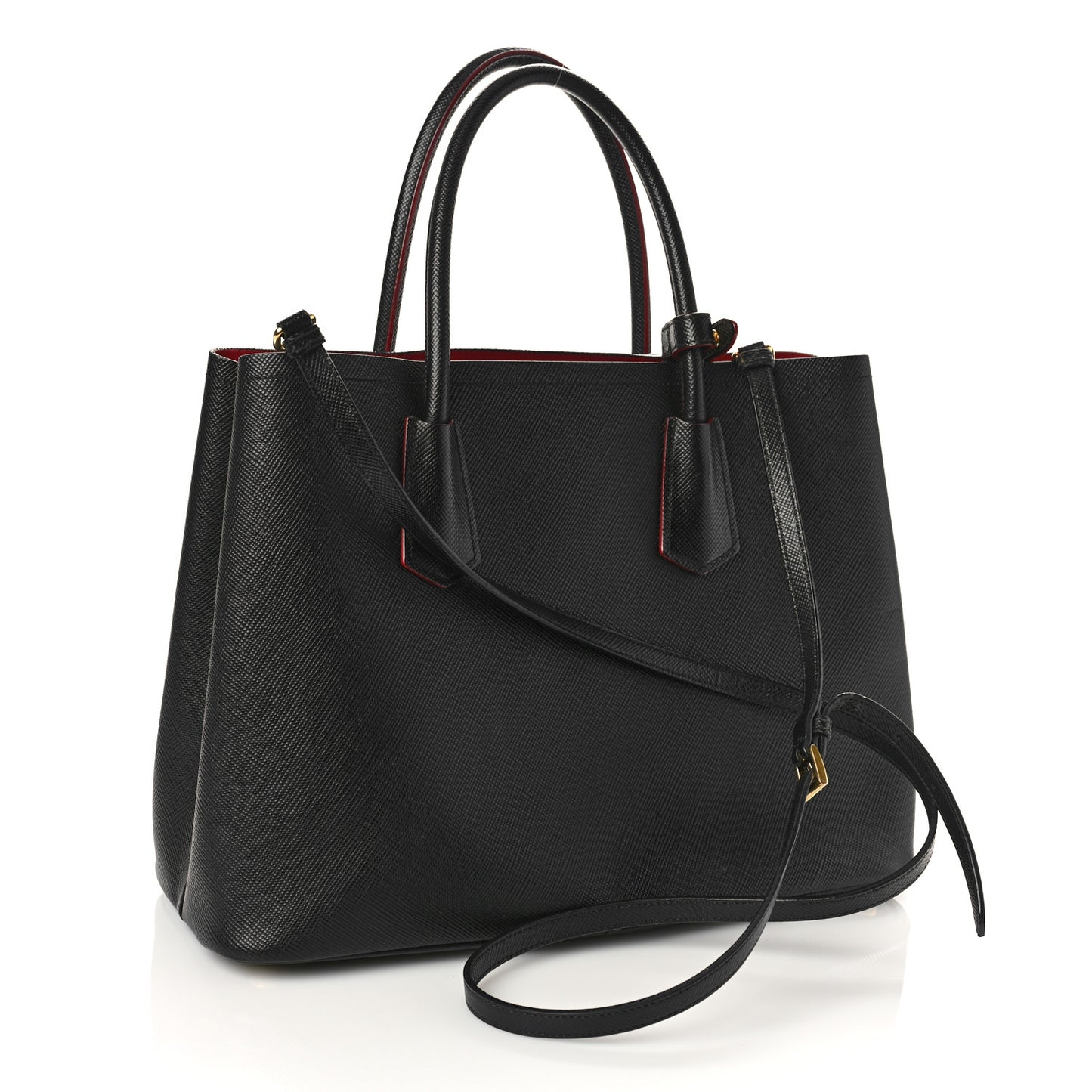 Saffiano Cuir Medium Double Bag Black Fuoco