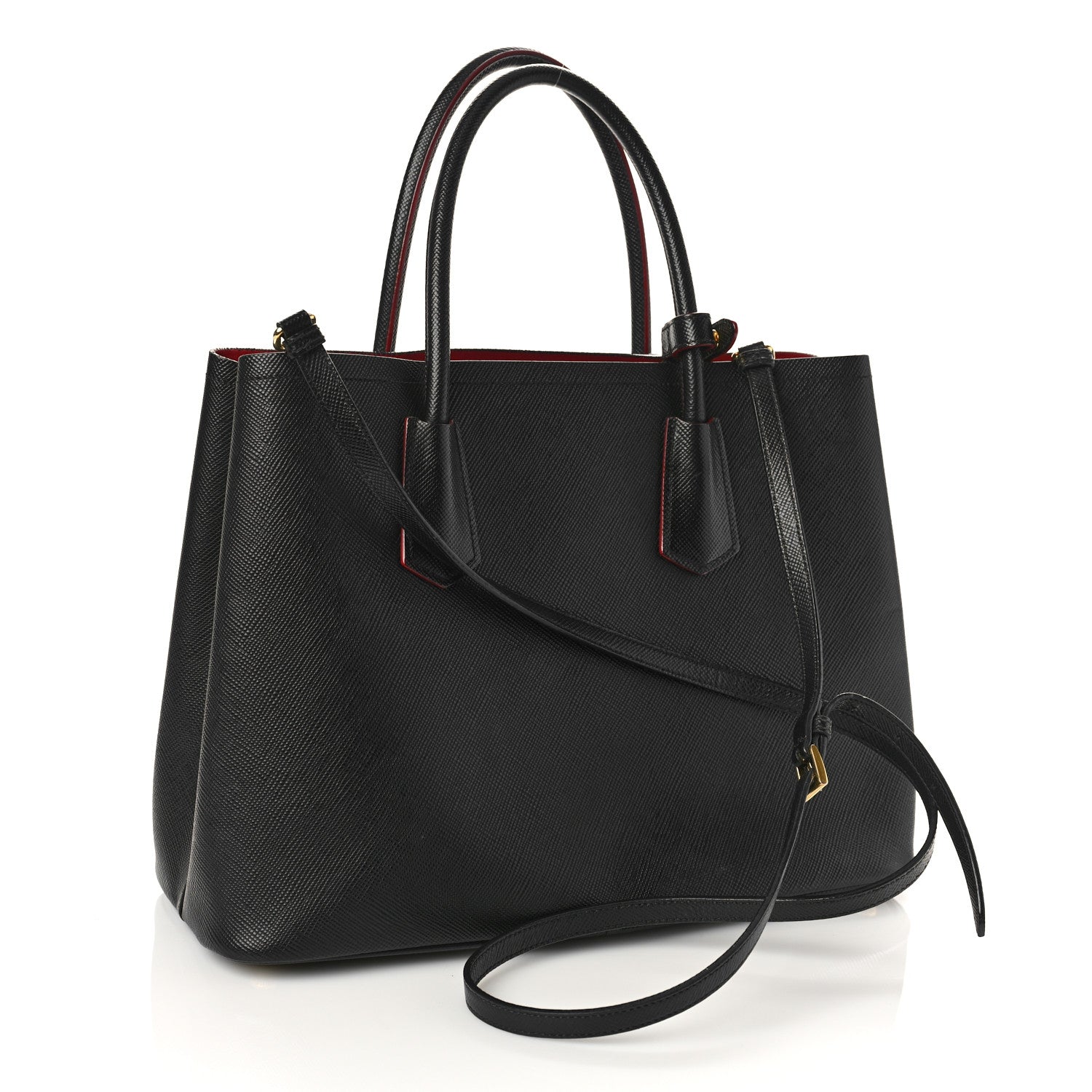 Prada Saffiano Cuir Medium Double Bag Black Fuoco 3 of 13