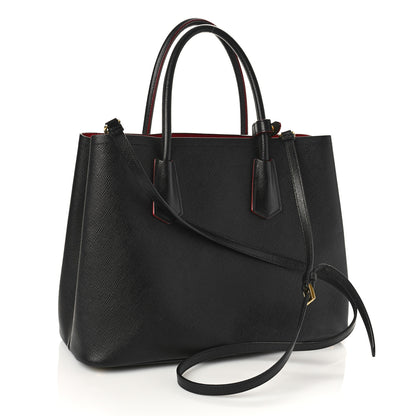 Prada Saffiano Cuir Medium Double Bag Black Fuoco 3 of 13