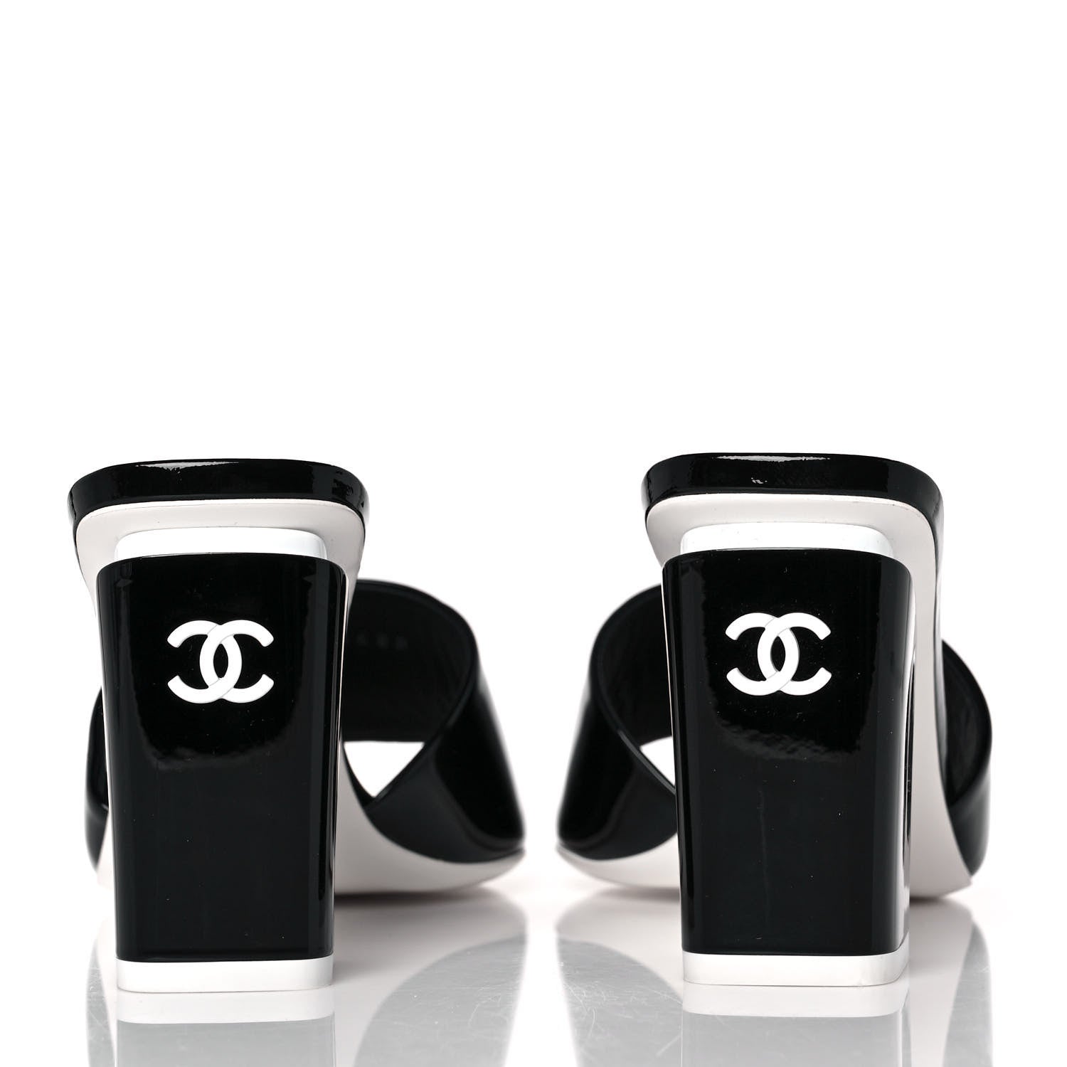 Chanel Patent CC Mules 37 Black White 5 of 9