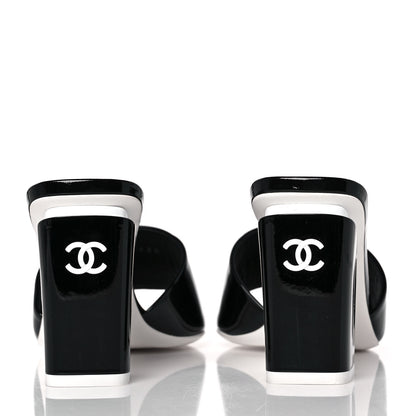 Chanel Patent CC Mules 37 Black White 5 of 9