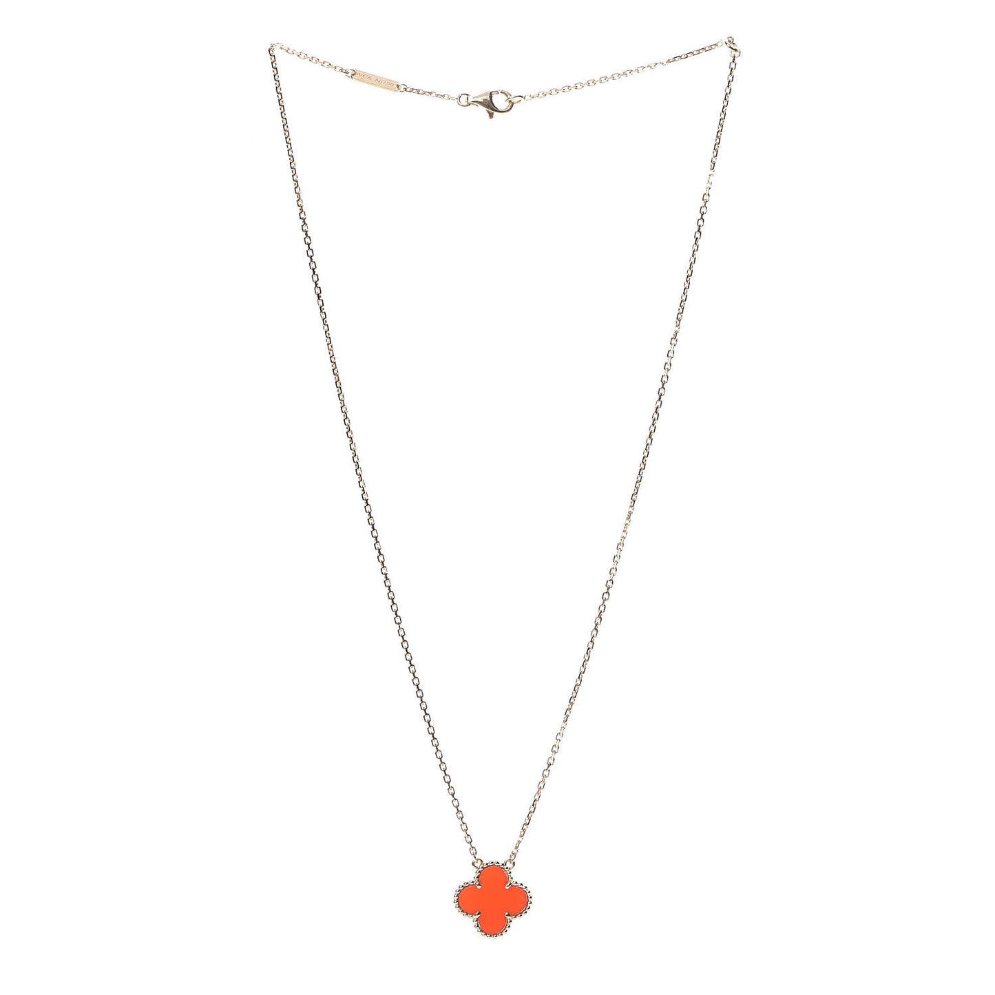 18K Yellow Gold Carnelian Vintage Alhambra Pendant Necklace