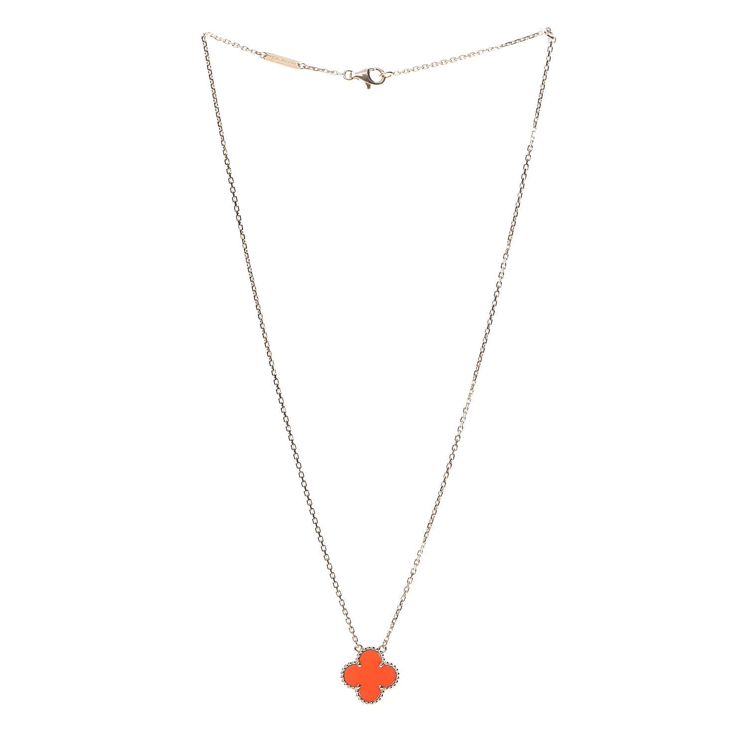 Van Cleef & Arpels 18K Yellow Gold Carnelian Vintage Alhambra Pendant Necklace 3 of 8
