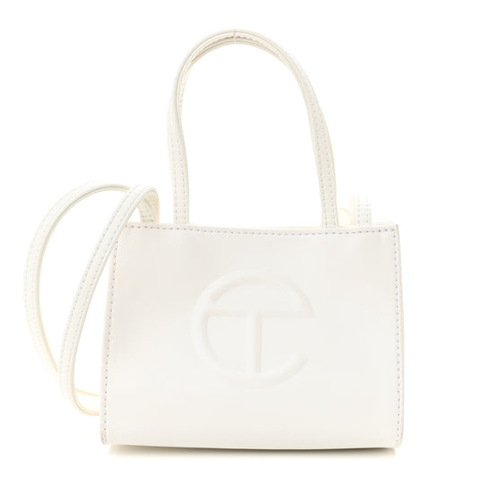 Vegan Leather Small Shopping Bag White