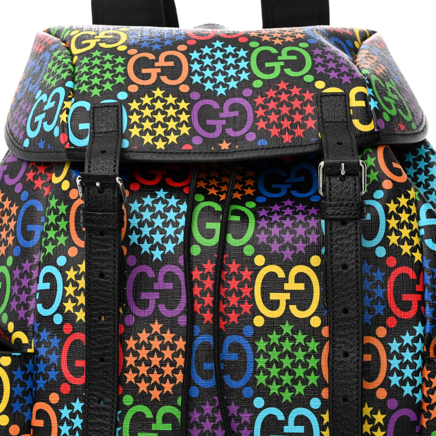 GG Supreme Monogram Psychedelic Medium Double Buckle Backpack Black Multicolor