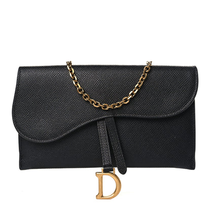 Christian Dior Grained Calfskin Saddle Chain Wallet Pouch Black 3 of 10