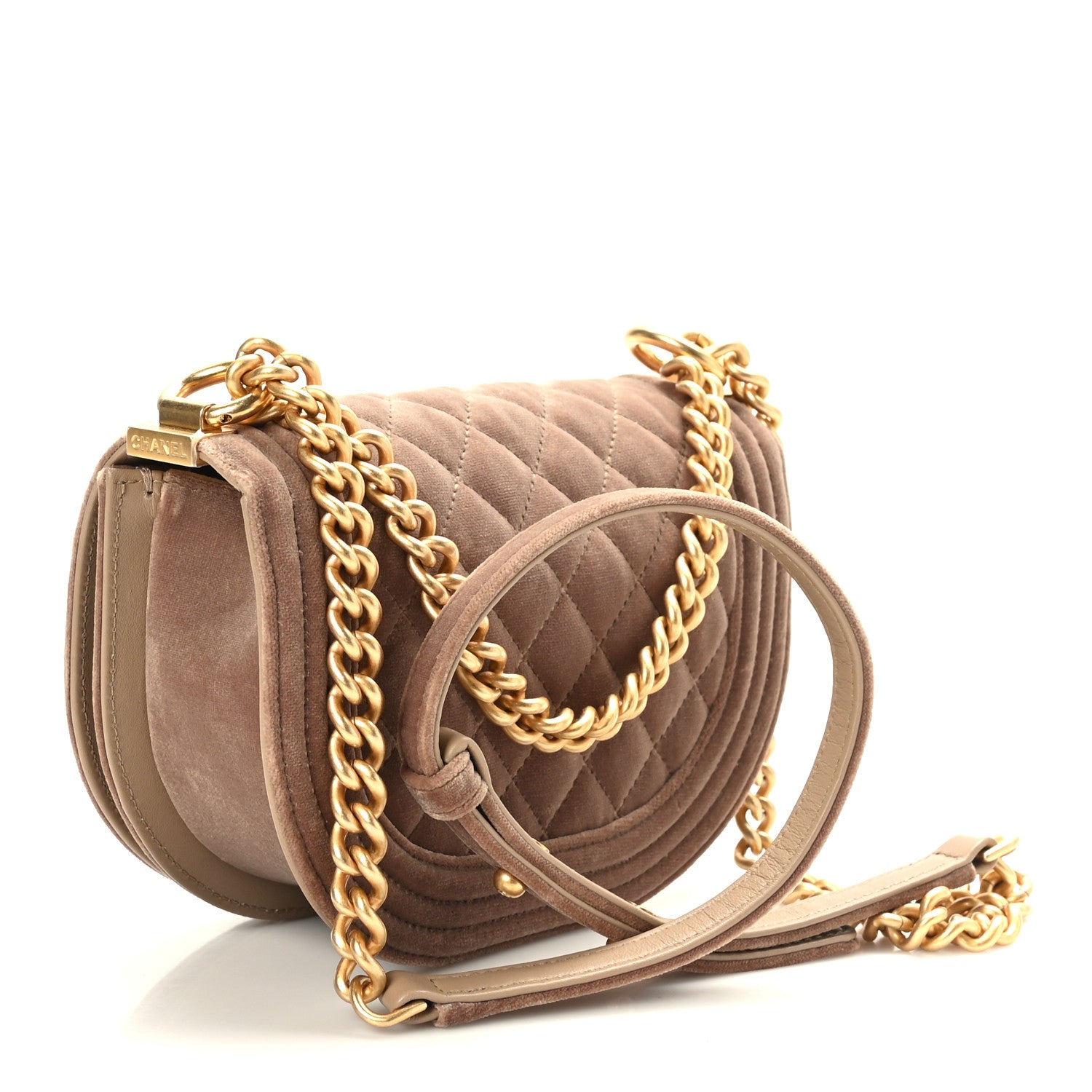 Chanel Velvet Quilted Small Boy Messenger Bag Beige 3 of 10