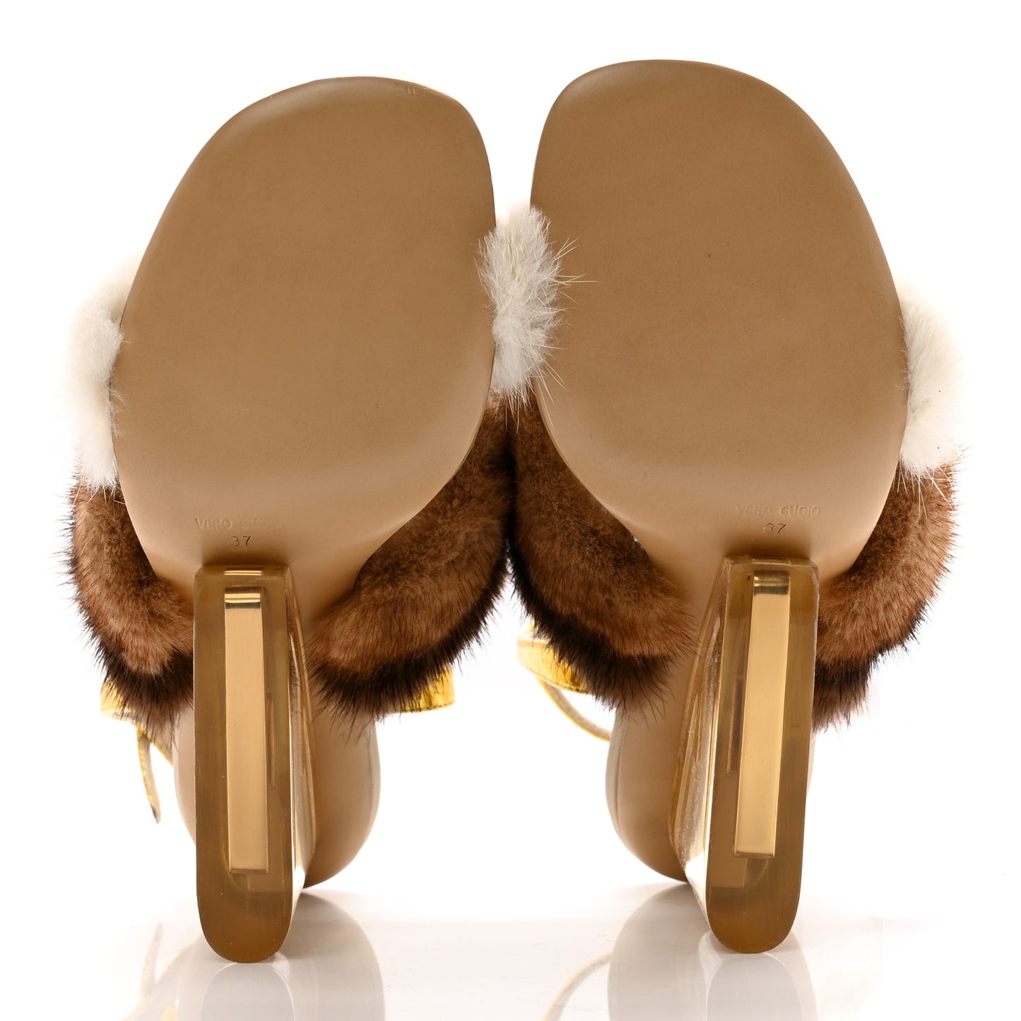 Mink Ayers Lucite Fendi First 95mm Sandals 37 Natural Brown