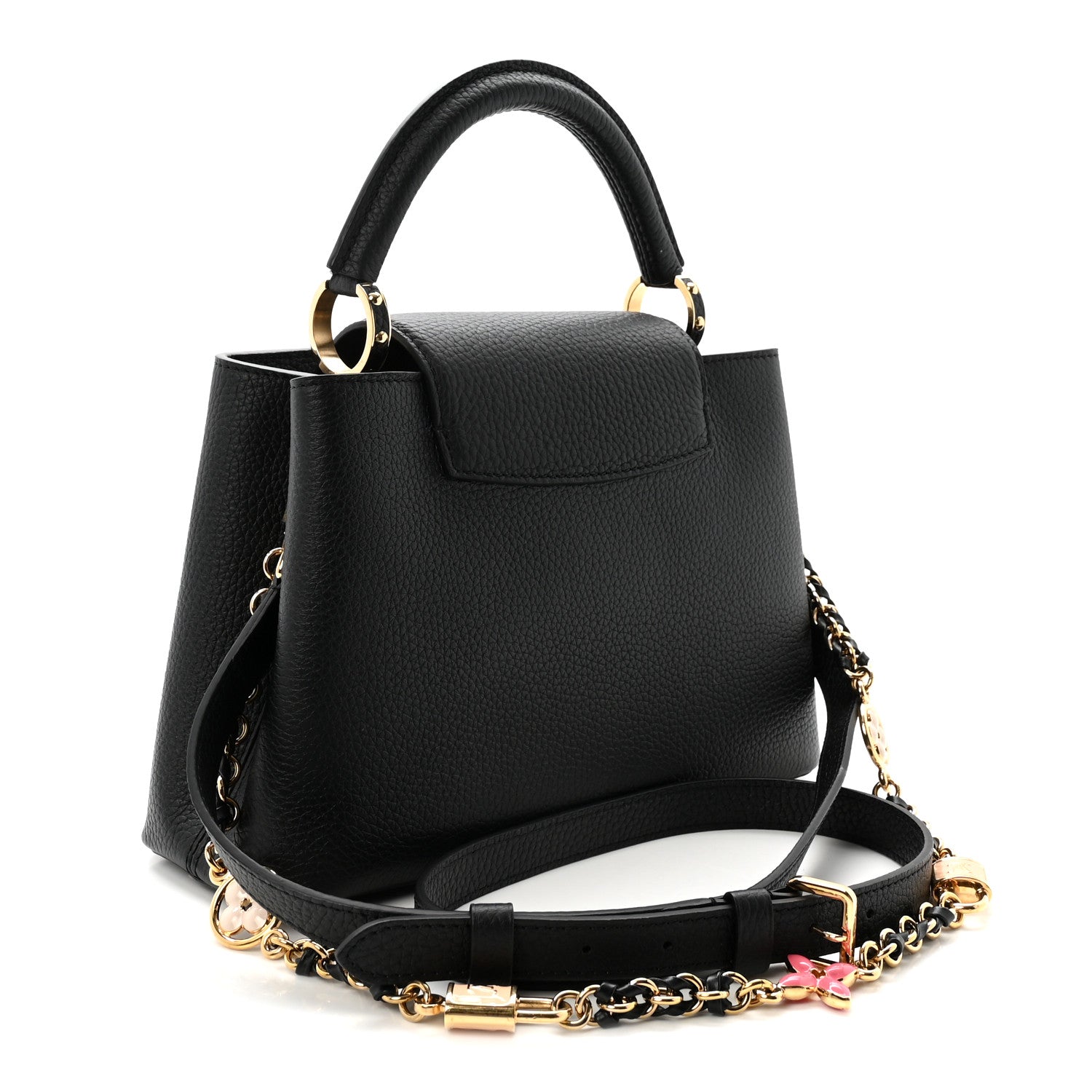 Louis Vuitton Taurillon Enamel Flower Padlock Chain Capucines BB Black 3 of 9