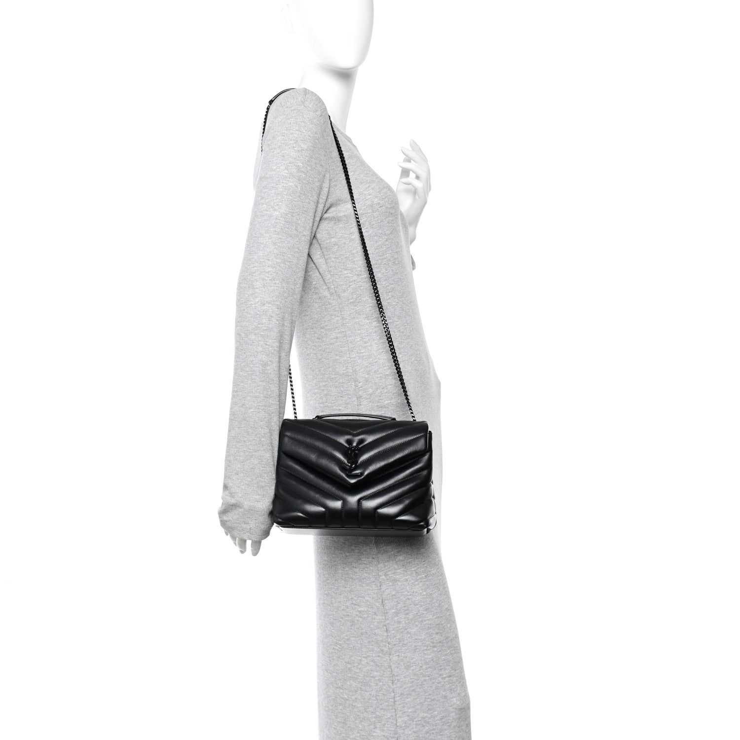 Saint Laurent Calfskin Y Quilted Monogram Monochrome Small Loulou Chain Satchel Black 2 of 11
