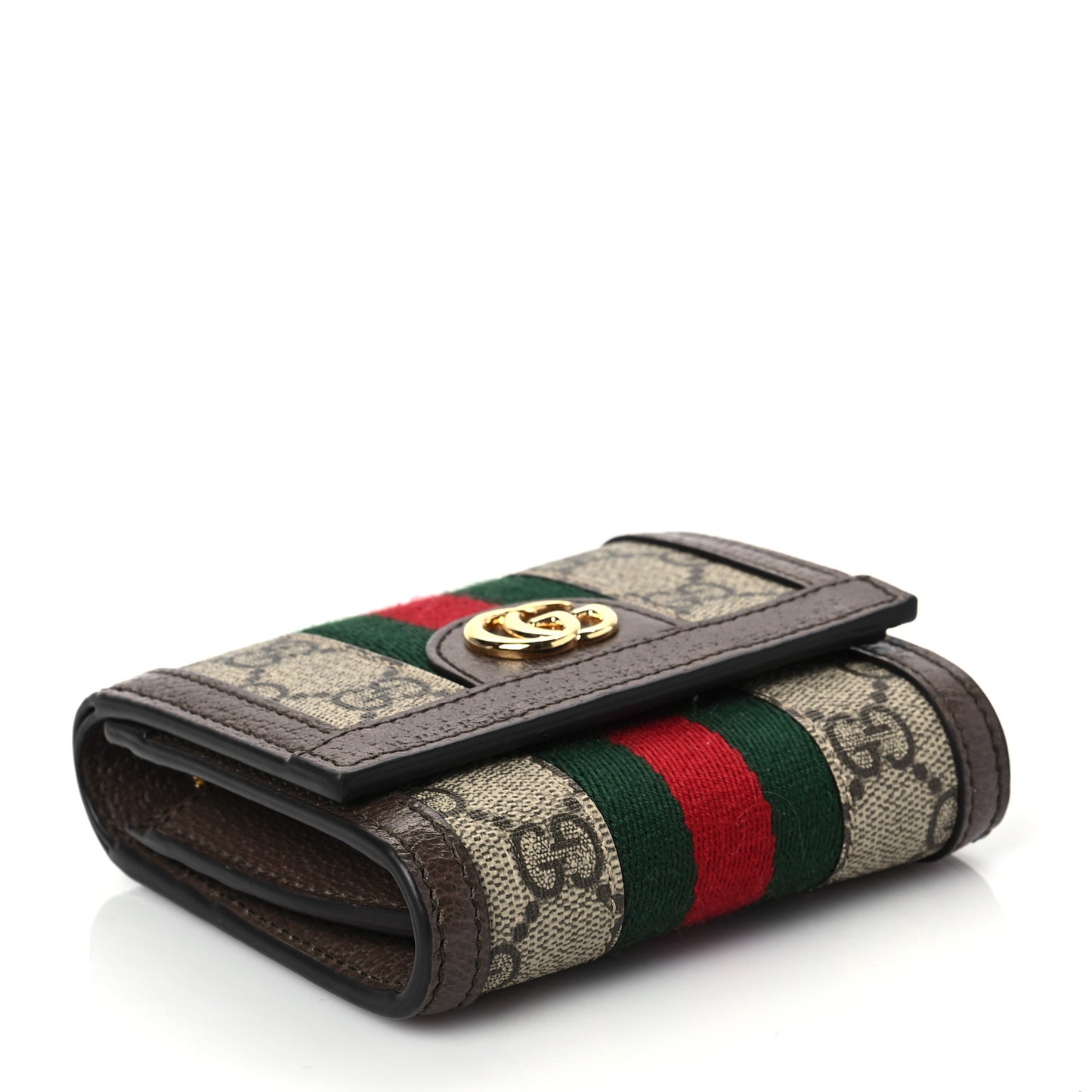 GG Supreme Monogram Textured Calfskin Web Ophidia Card Case Wallet Beige Ebony New Acero