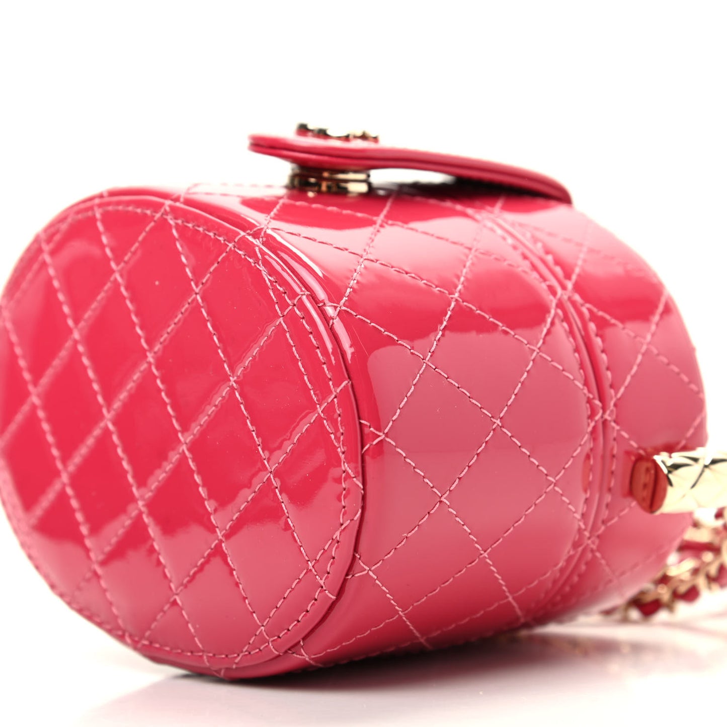 Patent Quilted Small Round Vanity With Chain Pink