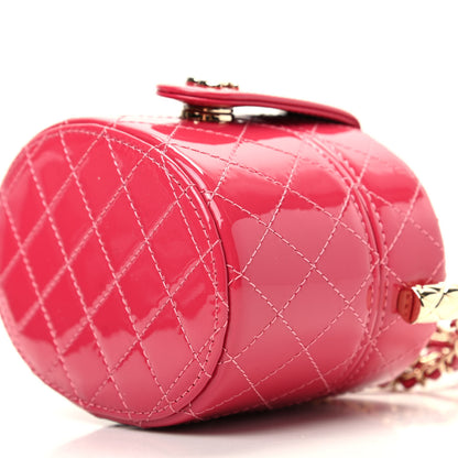 Chanel Patent Quilted Small Round Vanity With Chain Pink 7 of 10