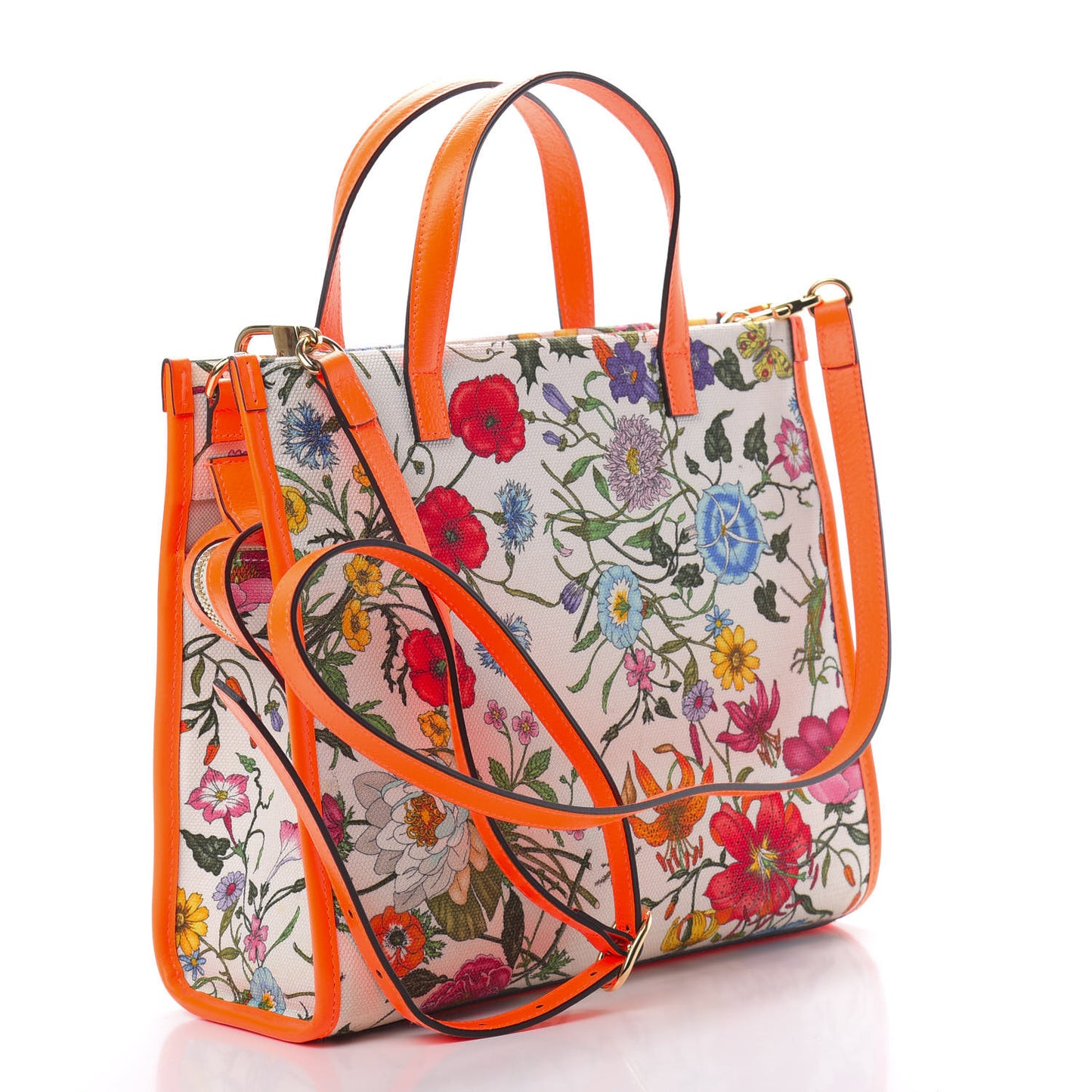 Canvas Medium Flora Tote White Multicolor Orange Fluo