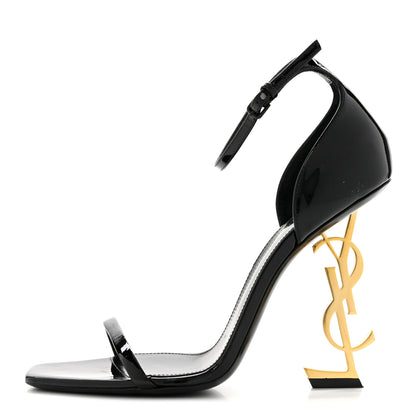 Saint Laurent Patent Calfskin Opyum 110 Sandals 40.5 Black Gold 1 of 8