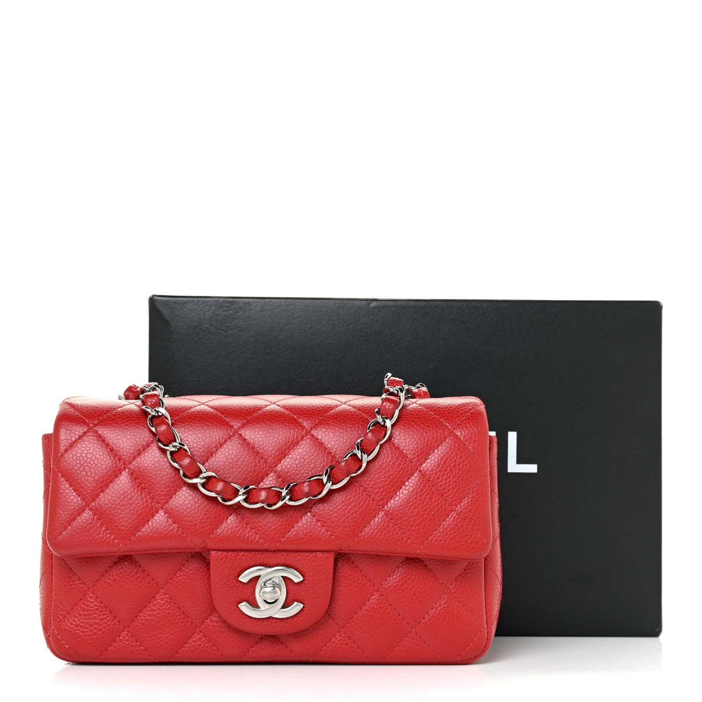 Caviar Quilted Mini Rectangular Flap Red