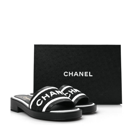 Chanel Lambskin Embroidered CC Mule Sandal 36 Black White 8 of 8