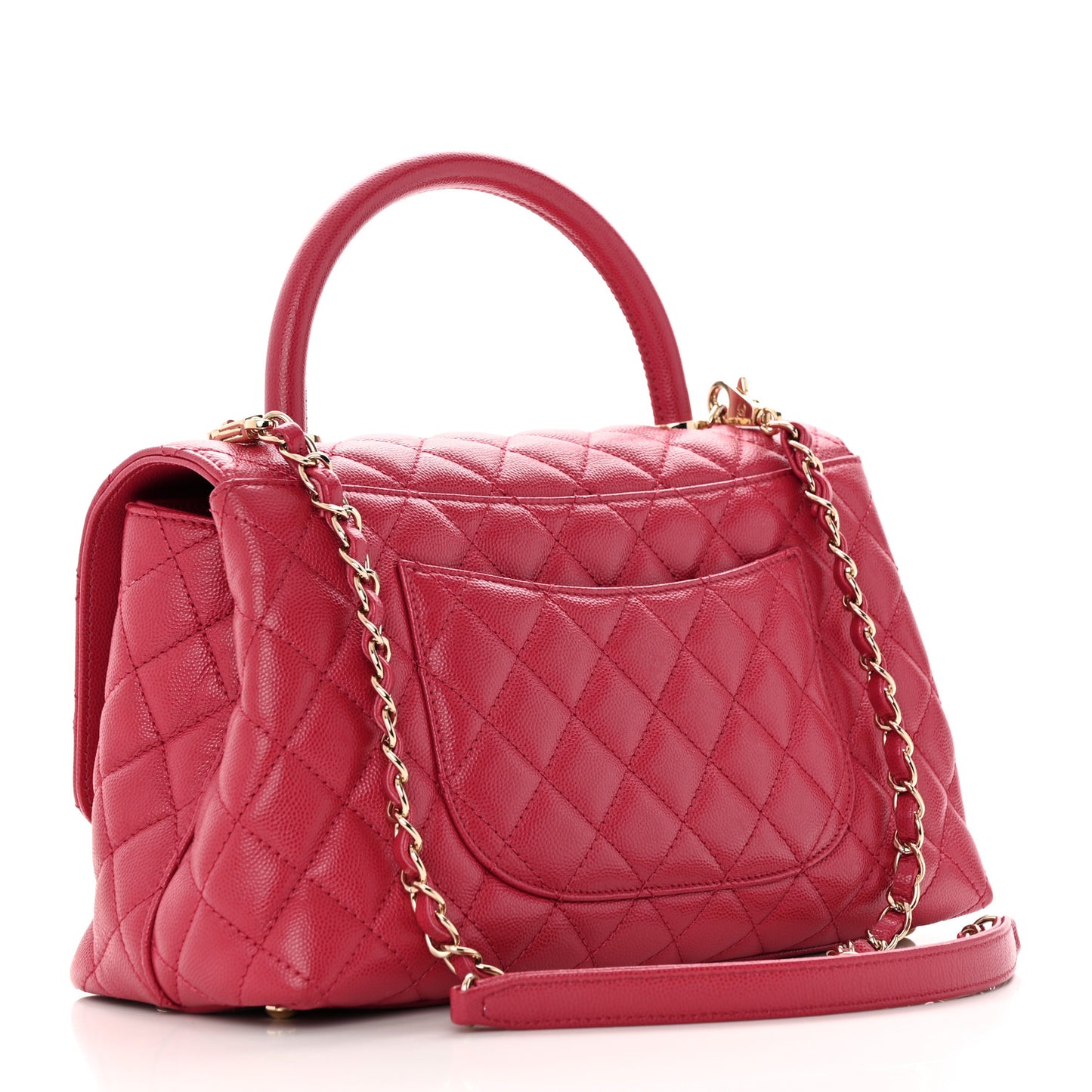 Caviar Quilted Small Coco Handle Flap Dark Pink