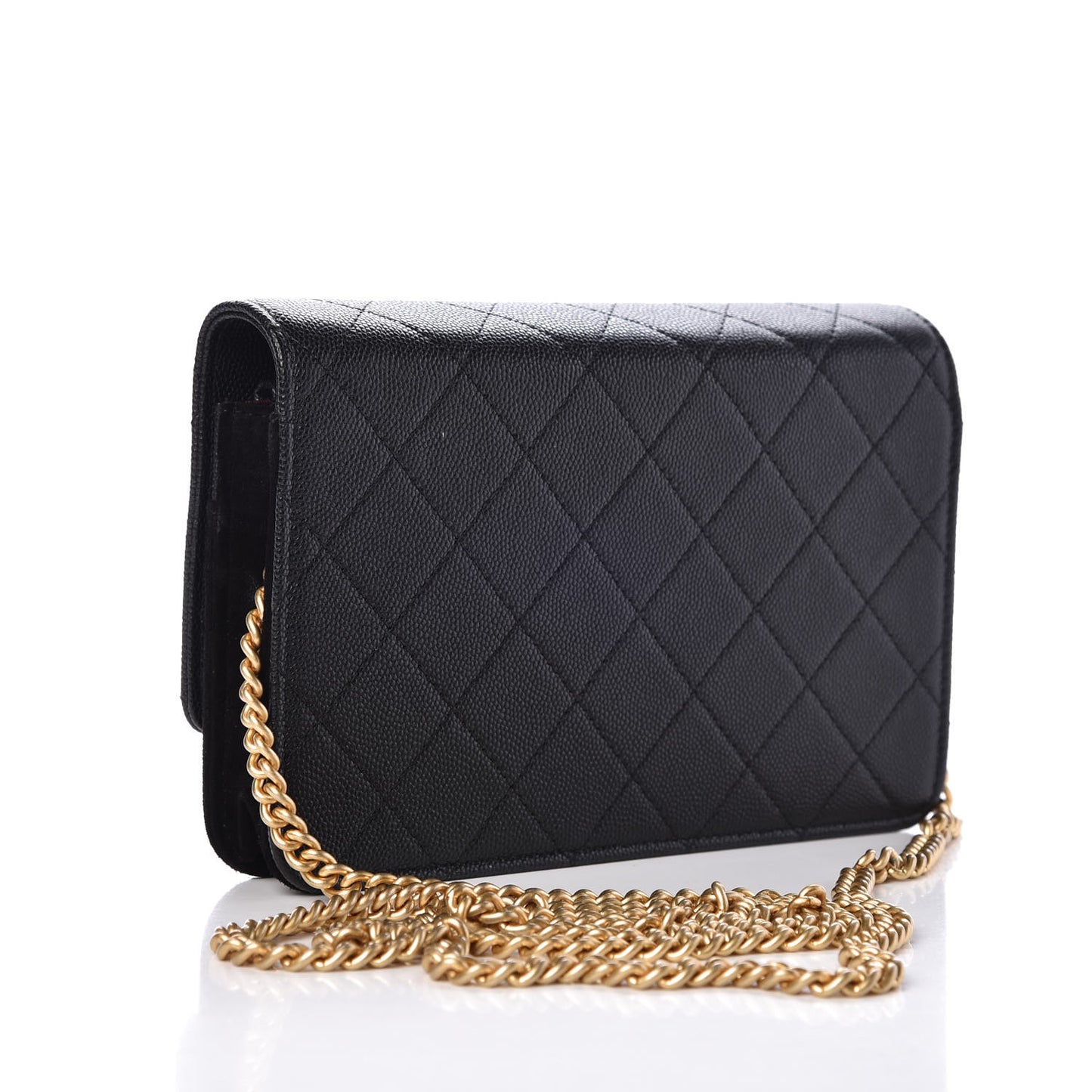 Caviar Suede Stitched Lady Coco Wallet On Chain WOC Black