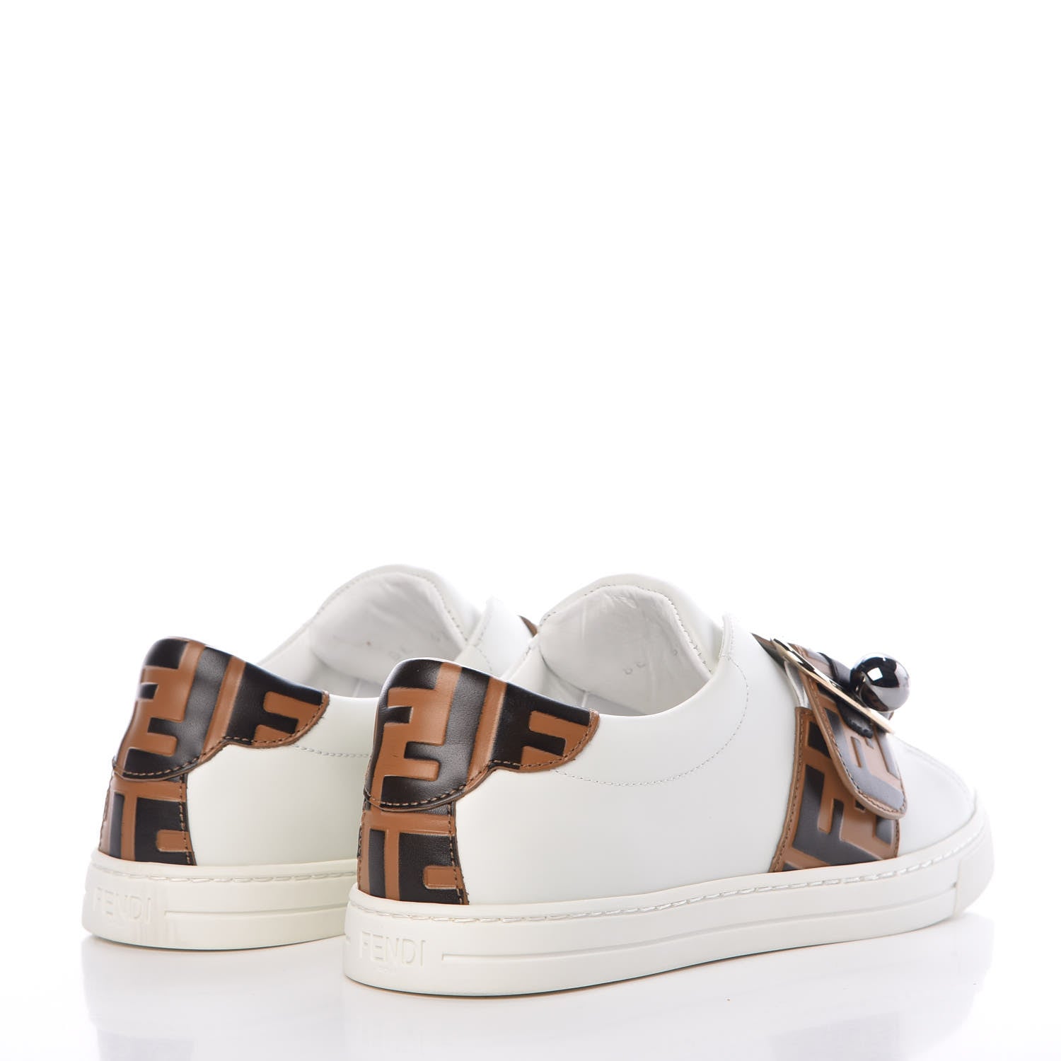Fendi Vitello FF Embossed Pearland Slip On Sneakers 36 White Tobacco Moro 4 of 9