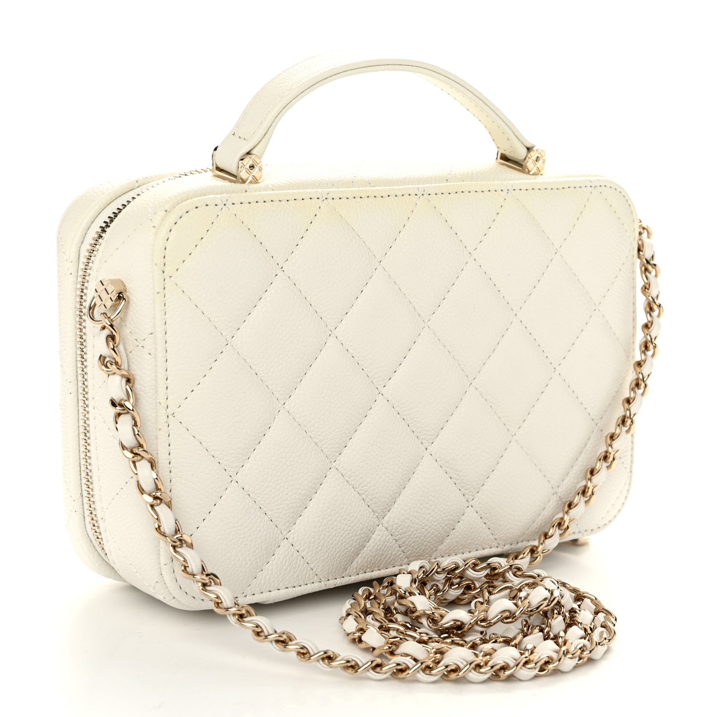Caviar Quilted Top Handle Vanity Case White