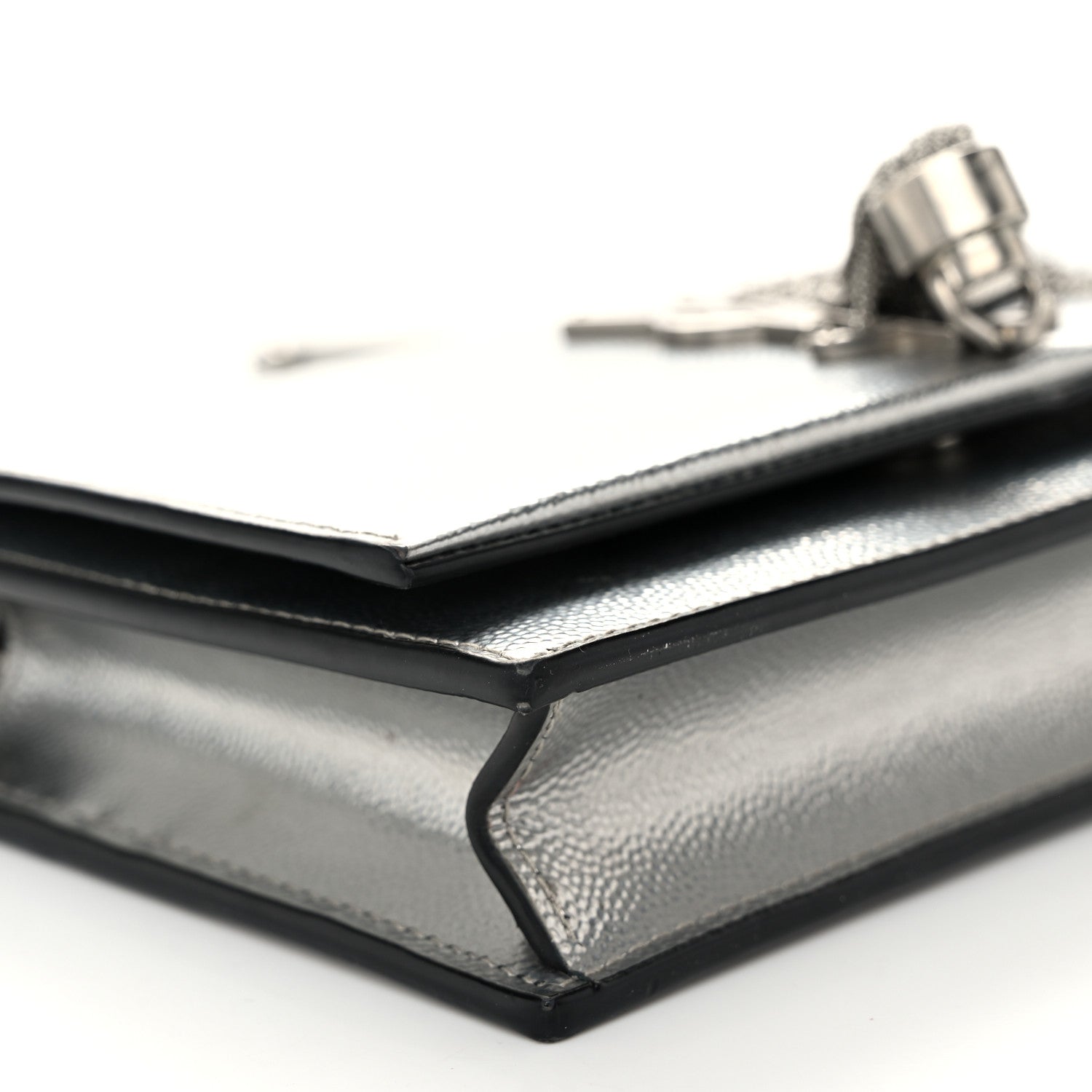 Saint Laurent Metallic Grain De Poudre Kate Monogram Tassel Chain Wallet Silver 9 of 11