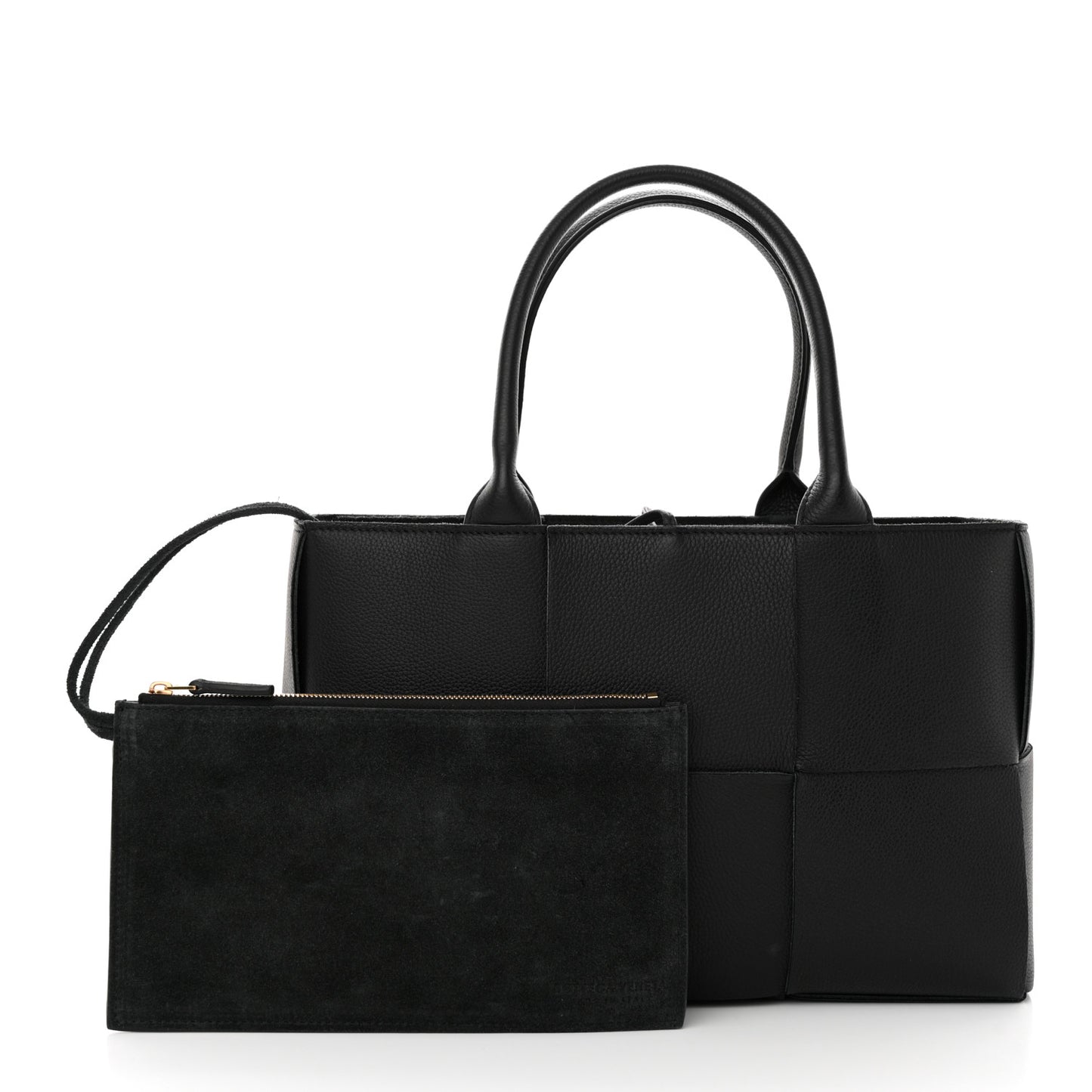 Grained Calfskin Intrecciato Small Arco Tote Black