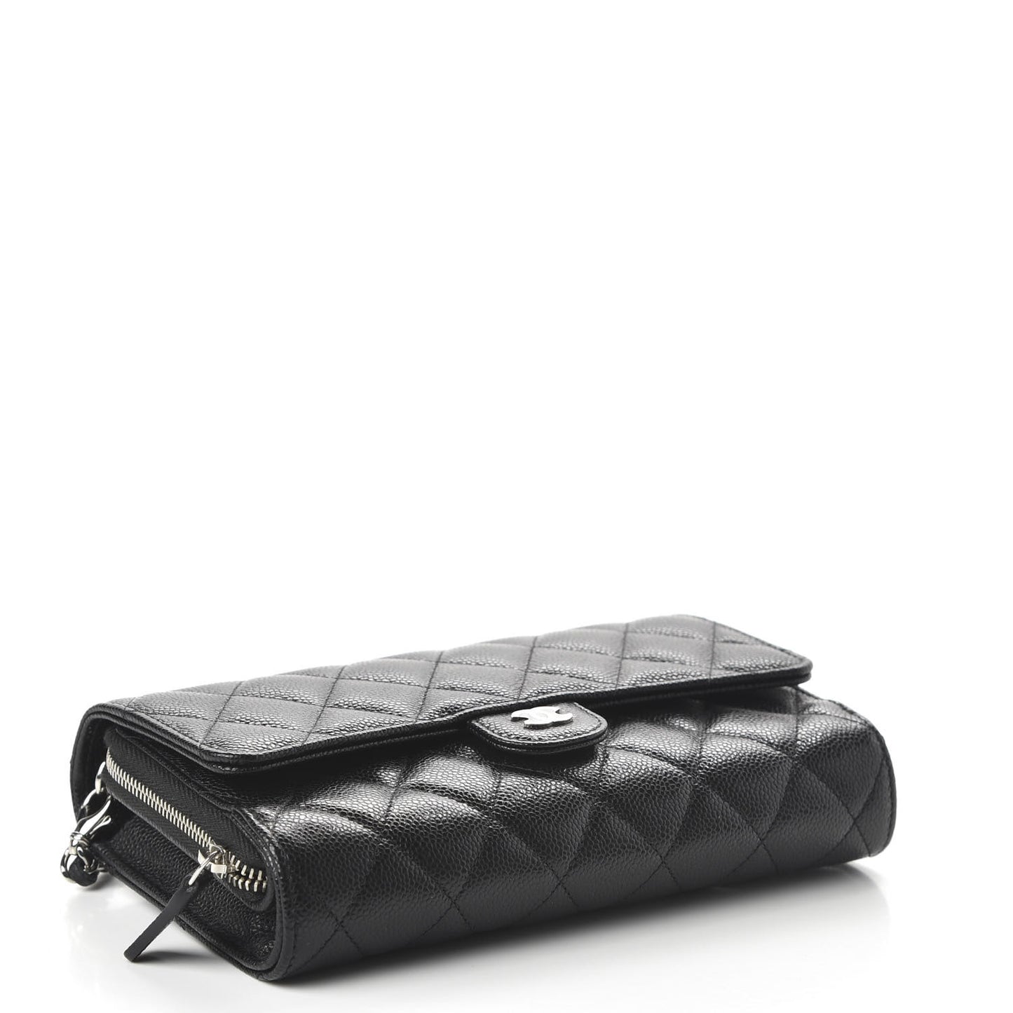 Caviar Quilted Wallet on Removable Chain Black