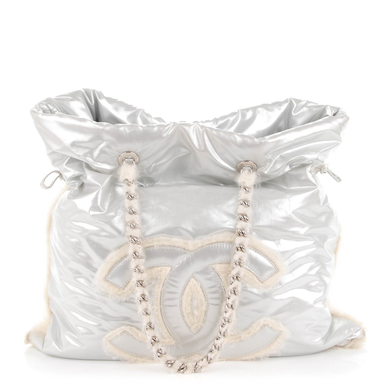 Chanel Vinyl Mohair Trimmed CC Bonbons Tote Silver 1 of 7