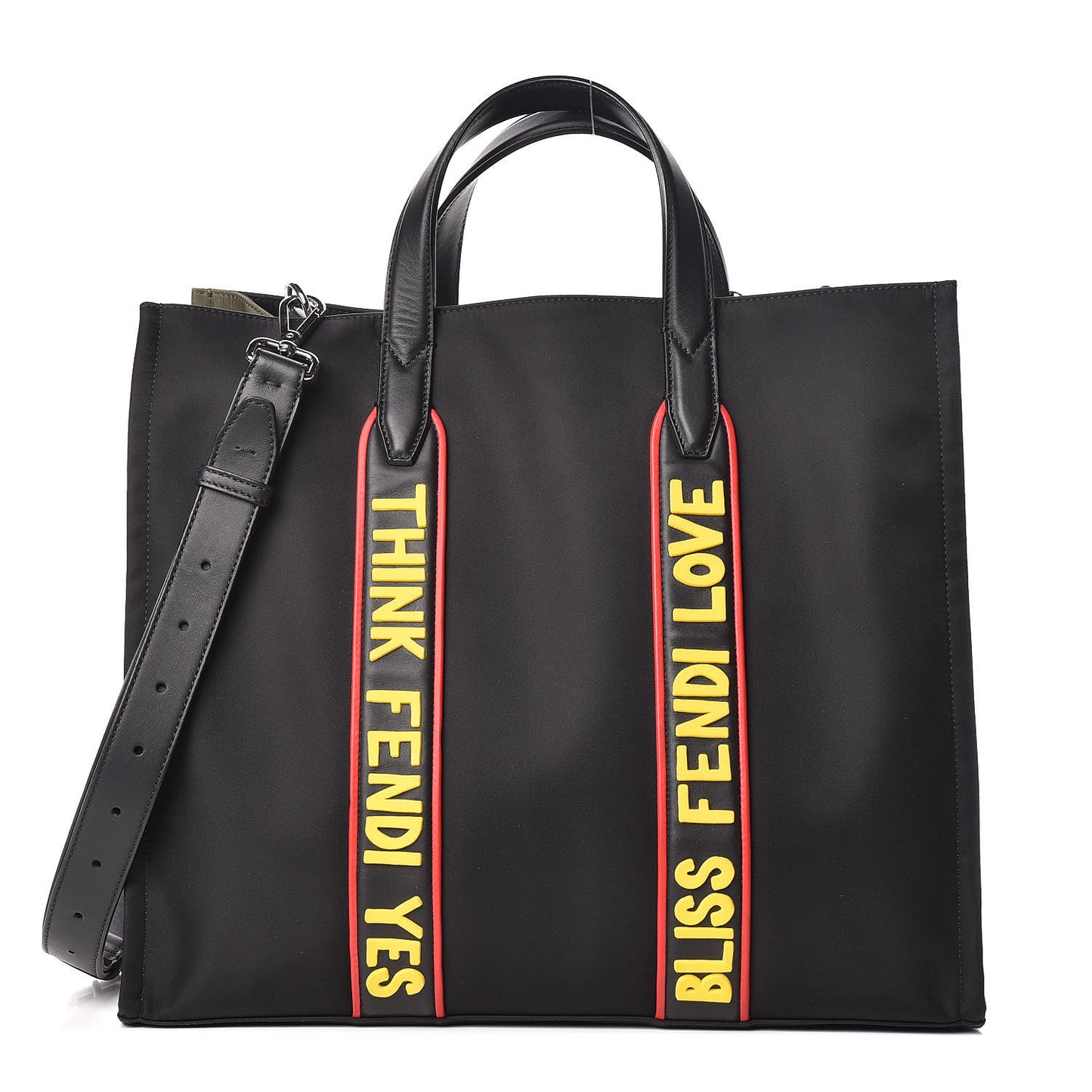 Nylon Calfskin Vocabulary Shopping Tote Black