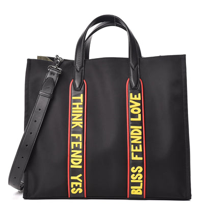 Fendi Nylon Calfskin Vocabulary Shopping Tote Black 1 of 14